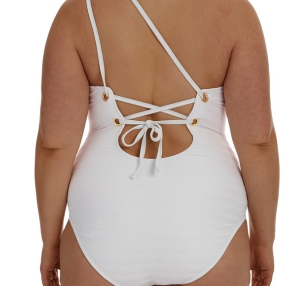 LA BLANCA Linea Costa Lace Back One Shoulder One Piece NEW -865 - Picture 6 of 11